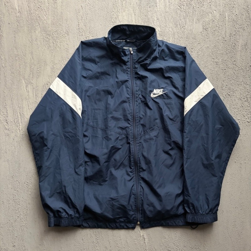 Vintage Nike Windbreaker XL Navy 1990s Color block Embroidered Swoosh Jacket